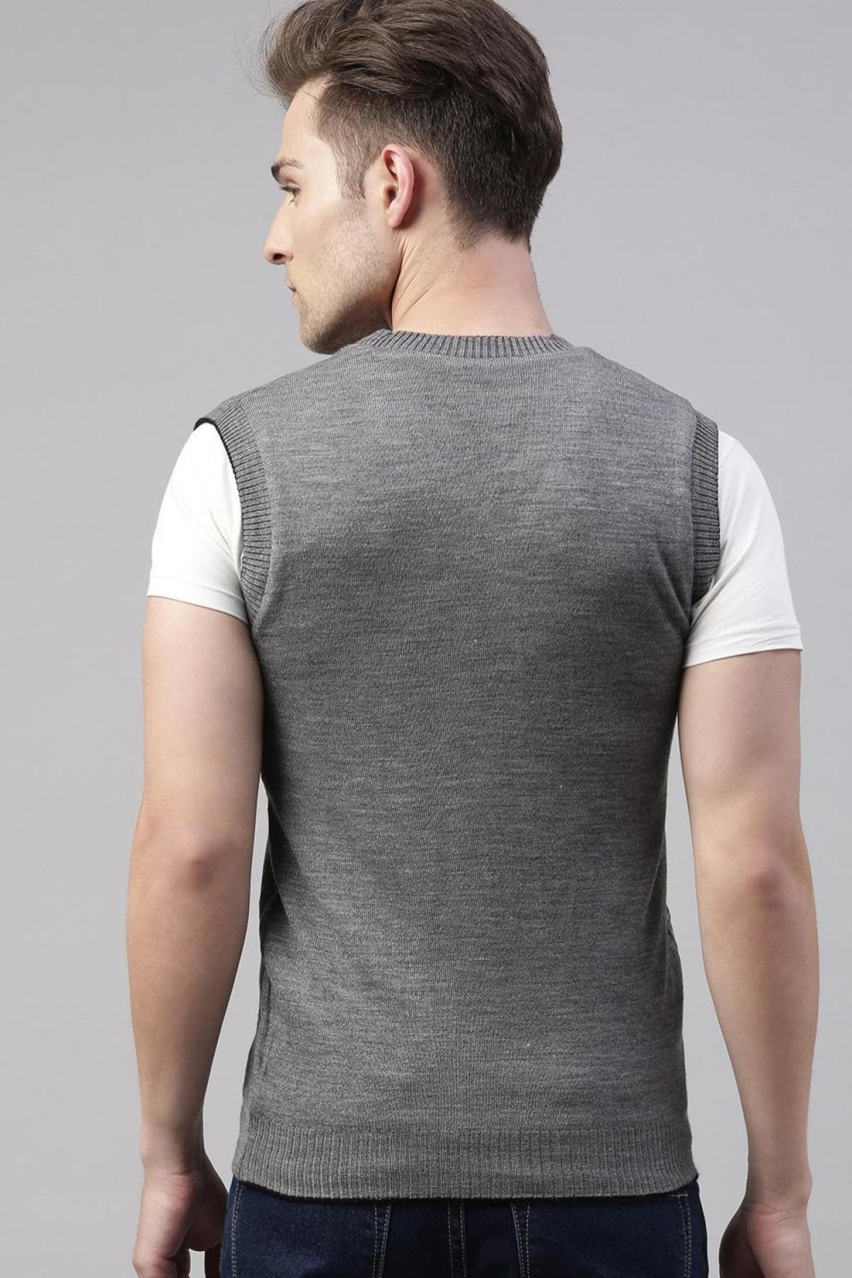 Black & Grey Merino Blend Reversible Sleeveless Sweater|Men